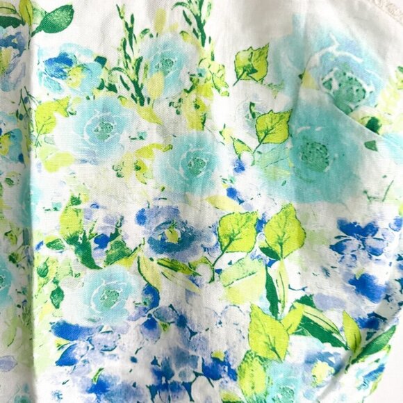 Caroline Constas Linen Floral Blue Green Cropped Top XL - Picture 3 of 7
